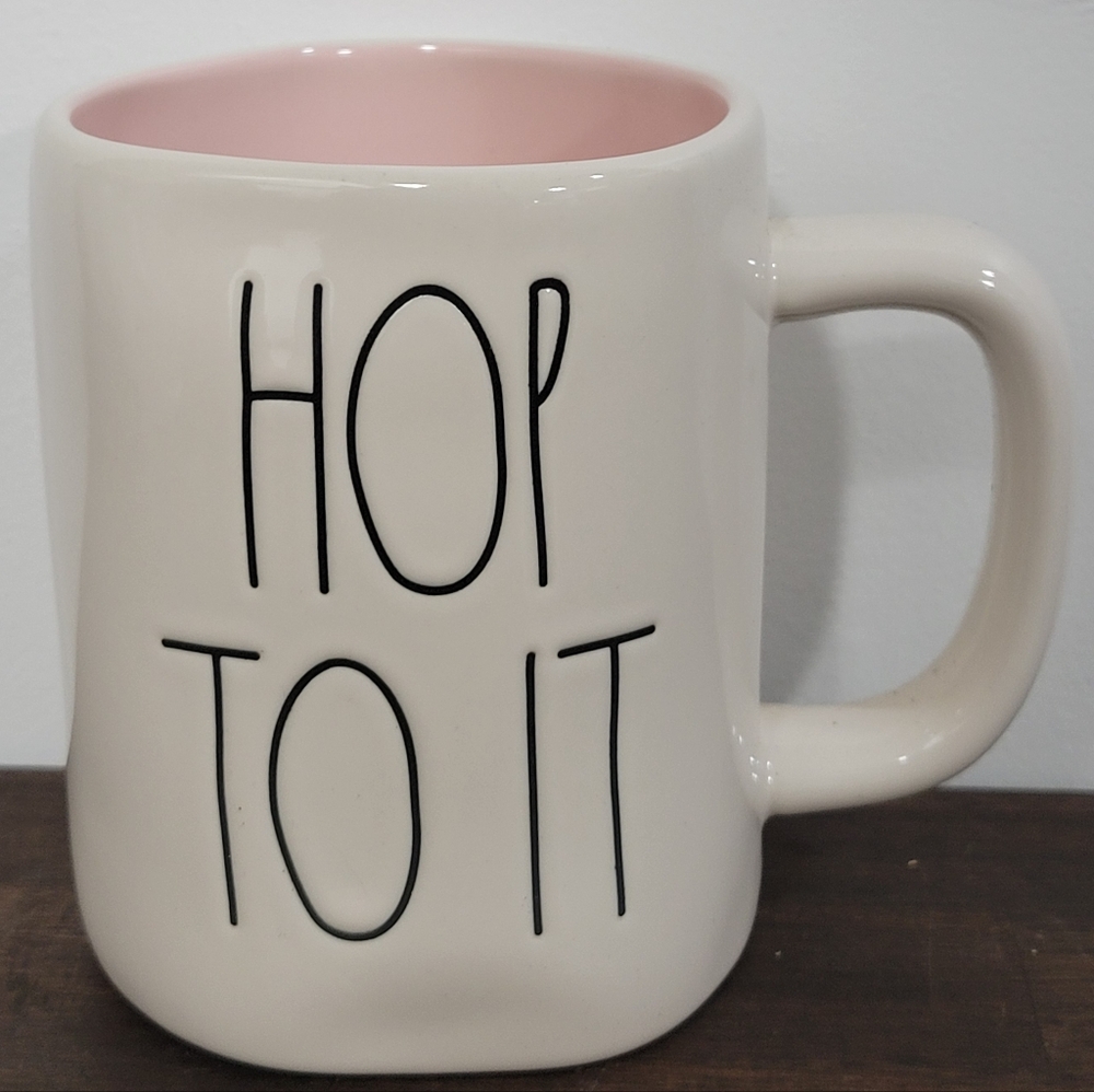 Rae Dunn Cream and Pink 'Hop To It' Mug